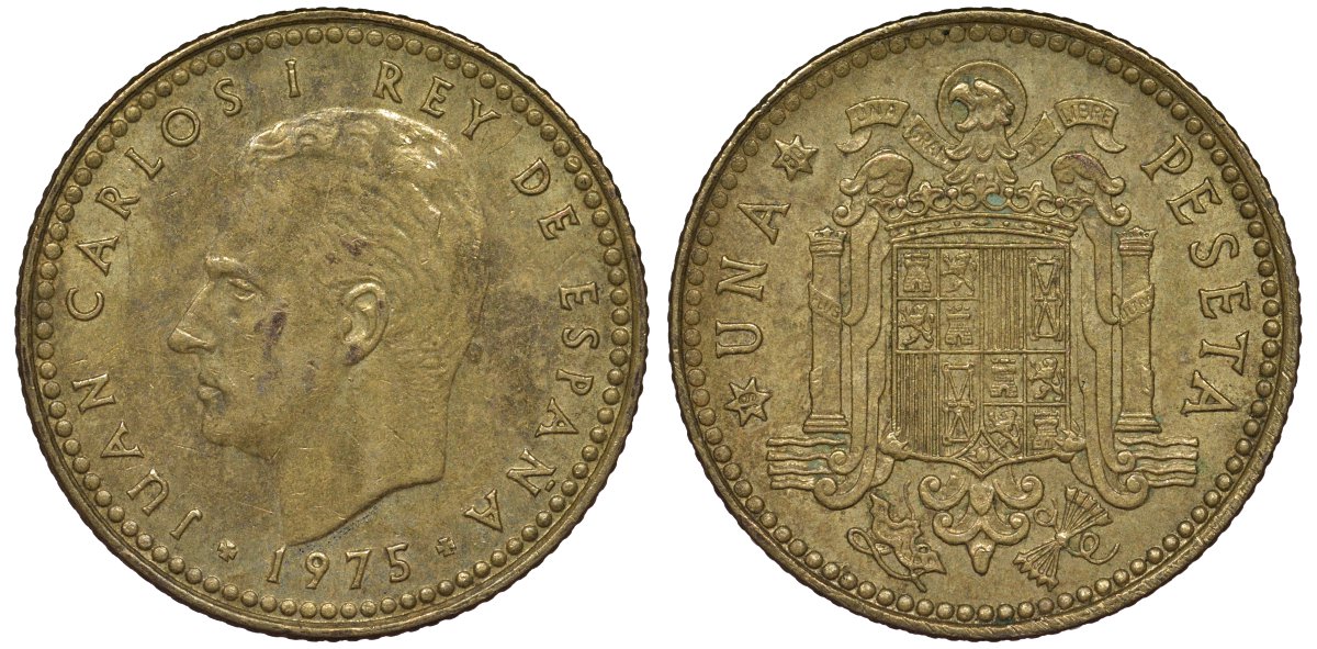 Испания 1 песета 1975 (80) Хуан Карлос I (1975-2014) KM 806 алюминиевая бронза 4128-1057