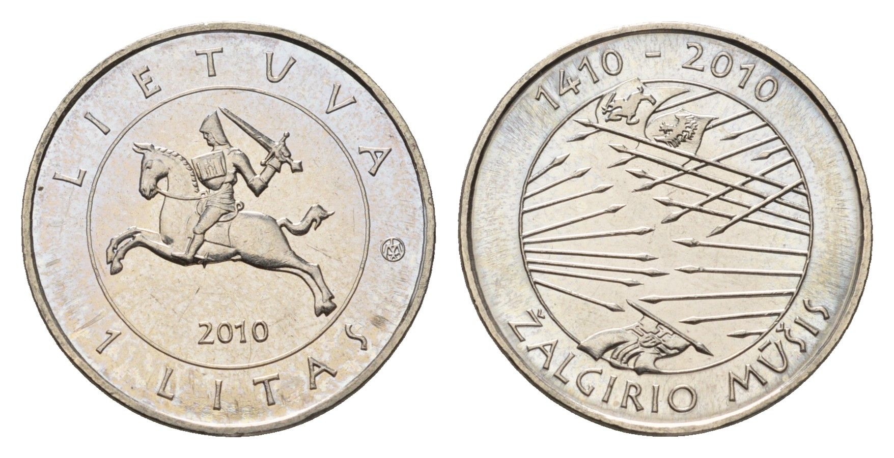 Литва 1 лит 2010 600 лет Грюнвальдской битве KM 172 медно-никель UNC 4695-416
