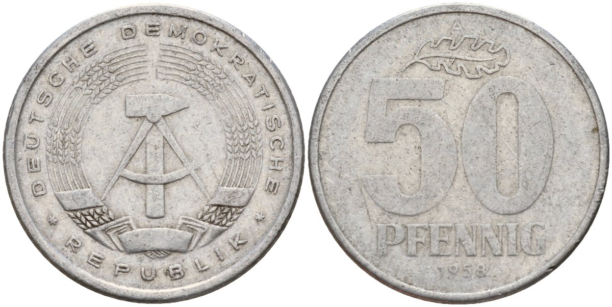 ГДР 50 пфеннигов 1958 A KM 12.1 алюминий 98-1245