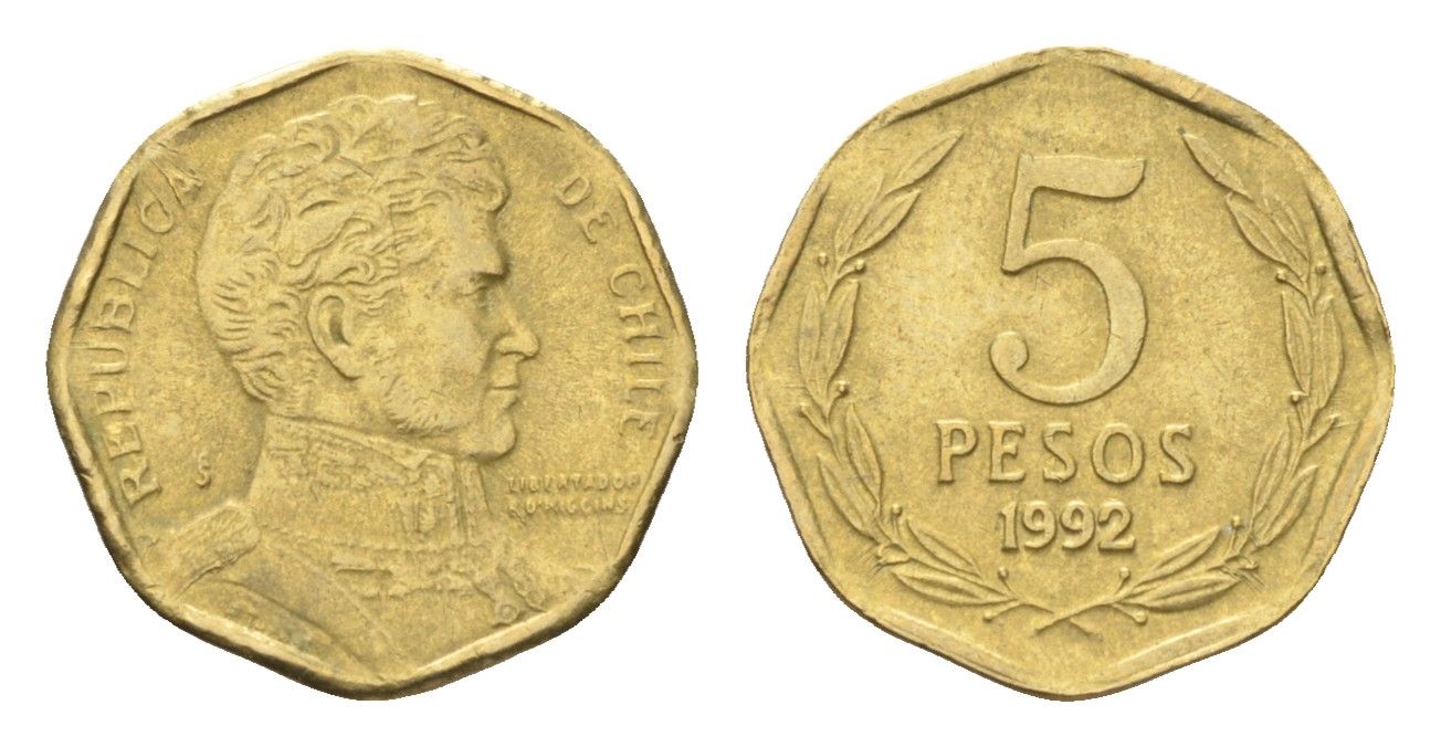 Чили 5 песо 1992 KM 232 алюминиевая бронза 4664-123