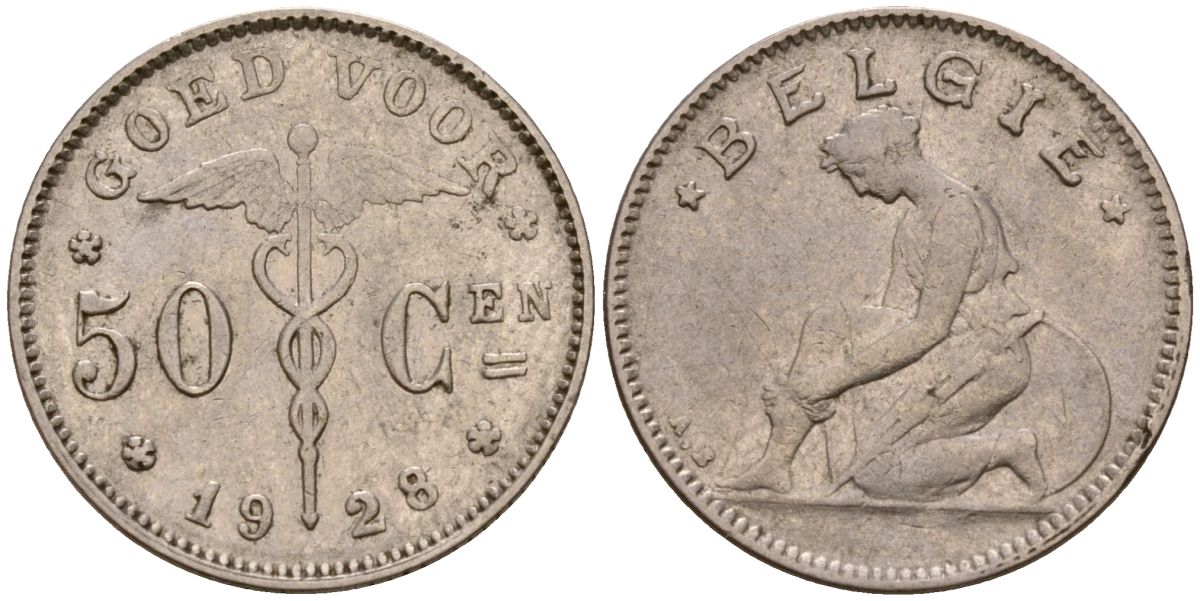 Бельгия 50 сантимов 1928 Король Альберт I (1910 - 1934) KM 88 никель 39-833