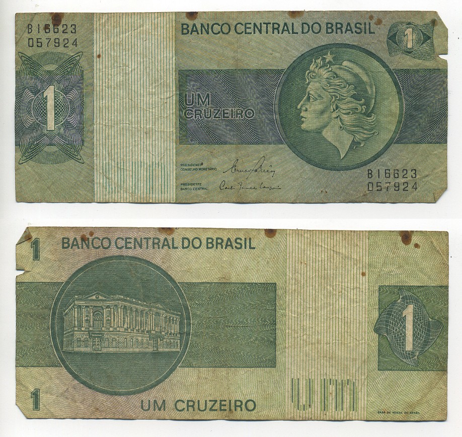 БРАЗИЛИЯ 1 КРУЗЕЙРО 1980 СЕРИЯ В 16623, ПОДПИСЬ 20, ГОЛОВА СВОБОДЫ Pick 191Ac бумага 6289-26-1-2