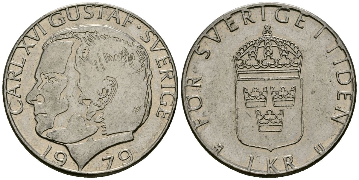 Швеция 1 крона 1979 U, Карл XVI Густав (1973- ) KM 852 медь плакированная медно-никелем 4167-851