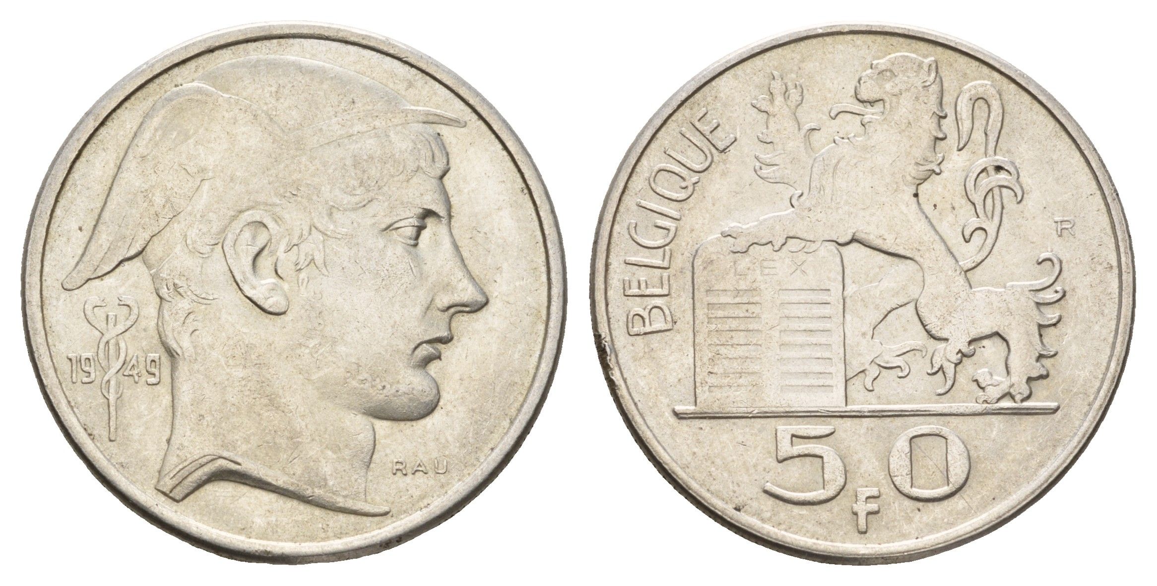 Бельгия 50 франков 1949 Леопольд III (1934-1951), Belgique KM 136 серебро 215-1242