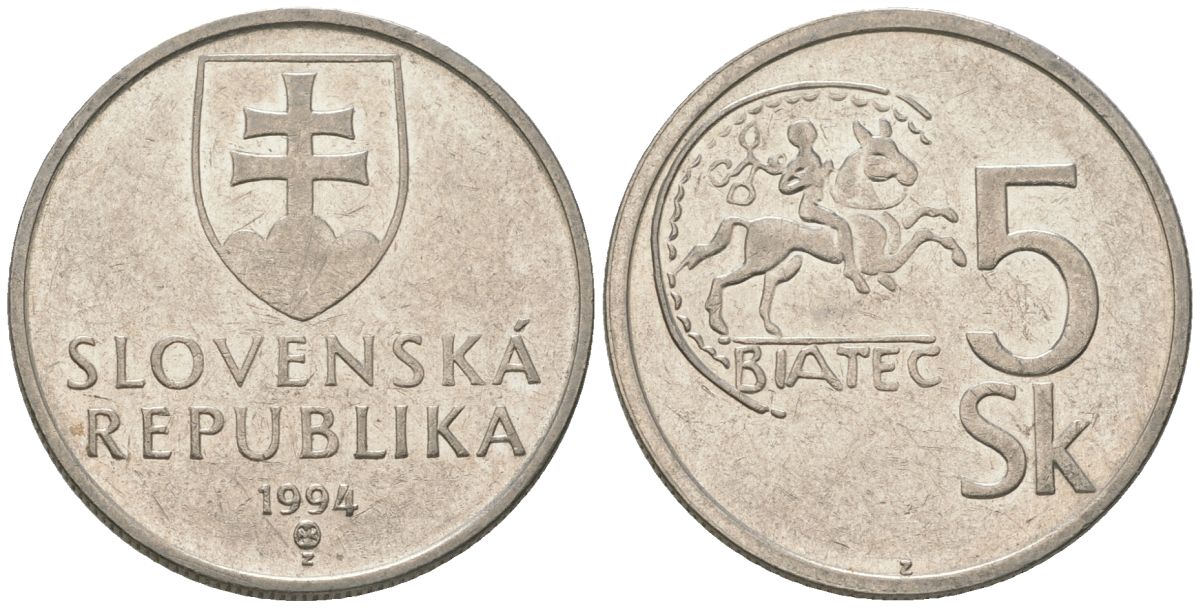 Словакия 5 крон 1994 MK KM 14 сталь плакировнная никелем 4586-1255