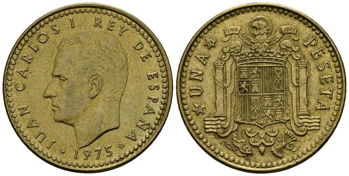 Испания 1 песета 1975 (19) Хуан Карлос I (1975-2014) KM 806 алюминиевая бронза 4138-1032