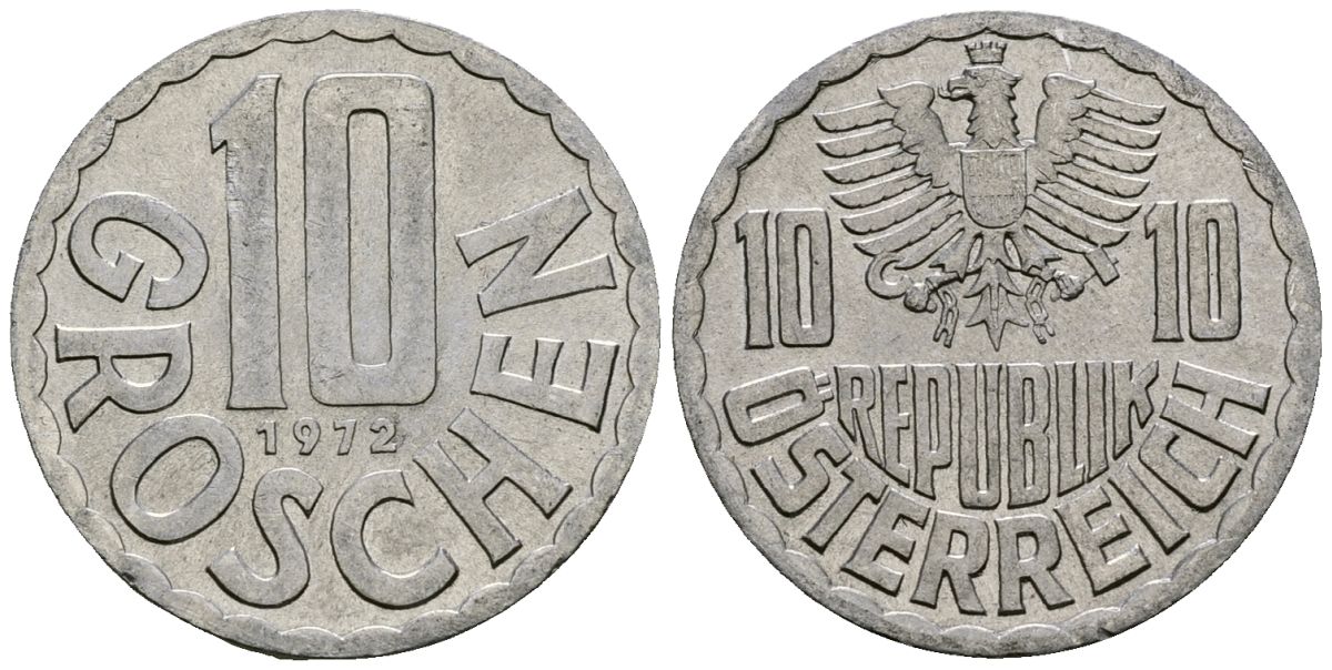 Австрия 10 грошей 1972 KM 2878 алюминий 4138-417