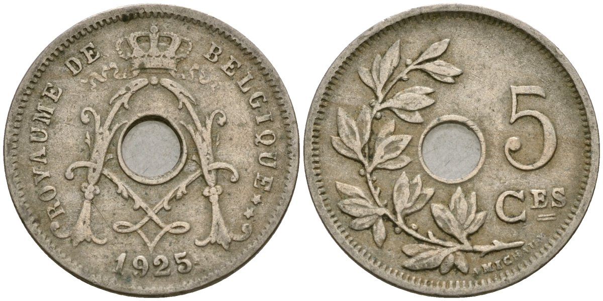 Бельгия 5 сантимов 1925 Belgique, Альберт I (1909-1934) KM 66 медно-никель 4136-469