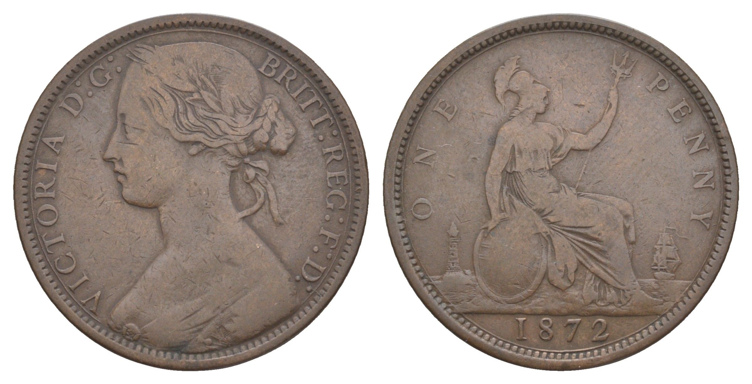 Великобритания 1 пенни 1872 Виктория (1837-1901) KM 749.2, Spink 3954 медь 4607-212