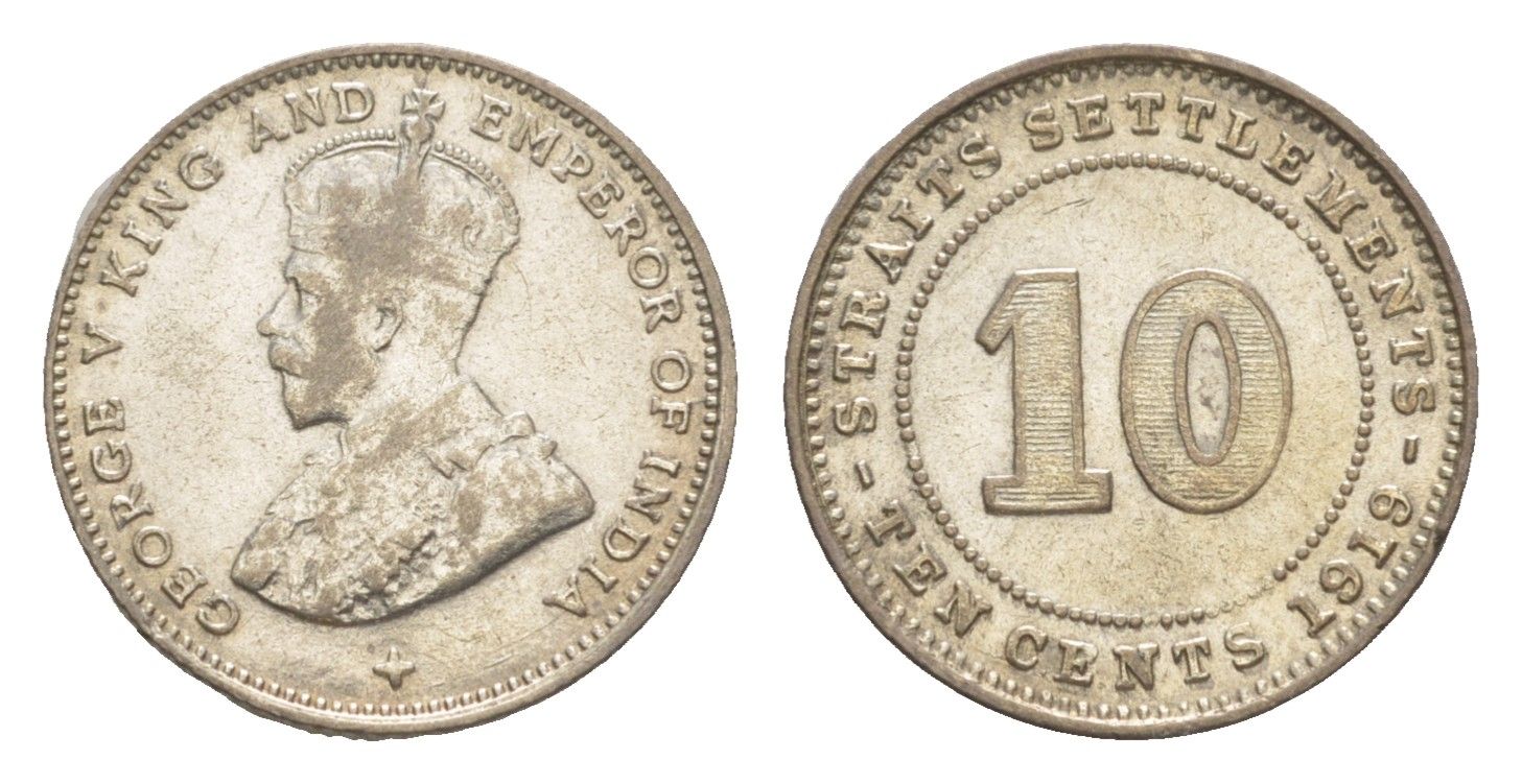 Стрейтс-Сетлментс 10 центов 1919 Георг V (1910-1936) KM 29a серебро 4174-134