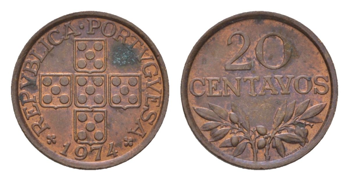 Португалия 20 сентаво 1974 KM 595 бронза 4625-1046