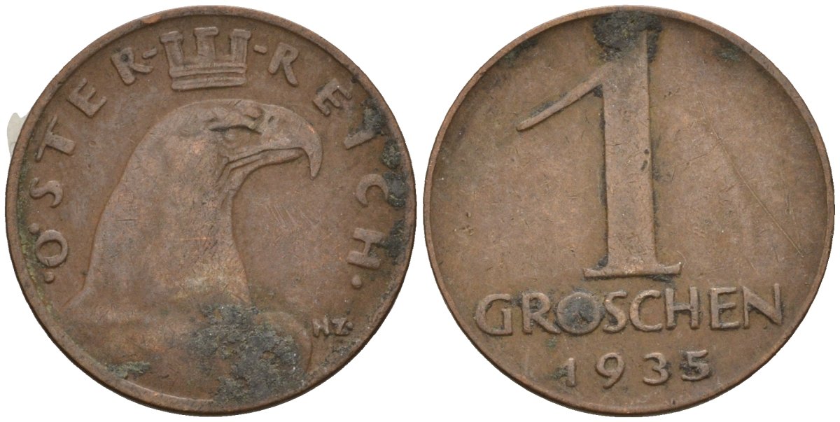 Австрия 1 грош 1935 KM 2836 бронза 4136-1258