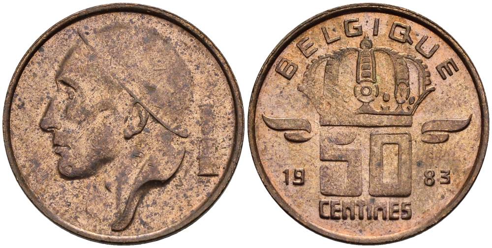 БЕЛЬГИЯ 50 САНТИМОВ 1983 BELGIQUE KM 148.1 бронза 4528-929
