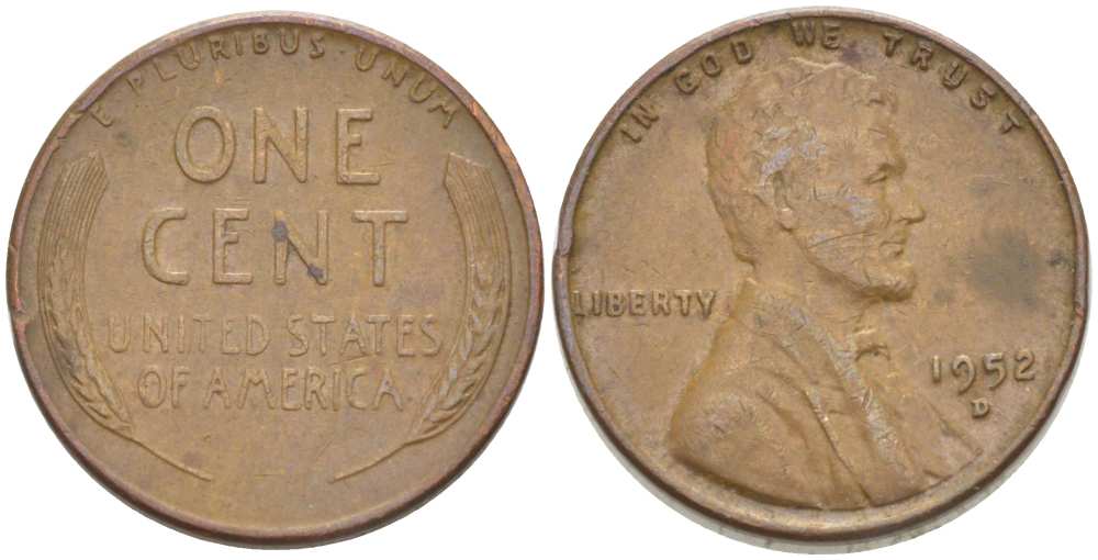 США 1 ЦЕНТ 1952 D, ЛИНКОЛЬН KM А132 медь цинк 218-242
