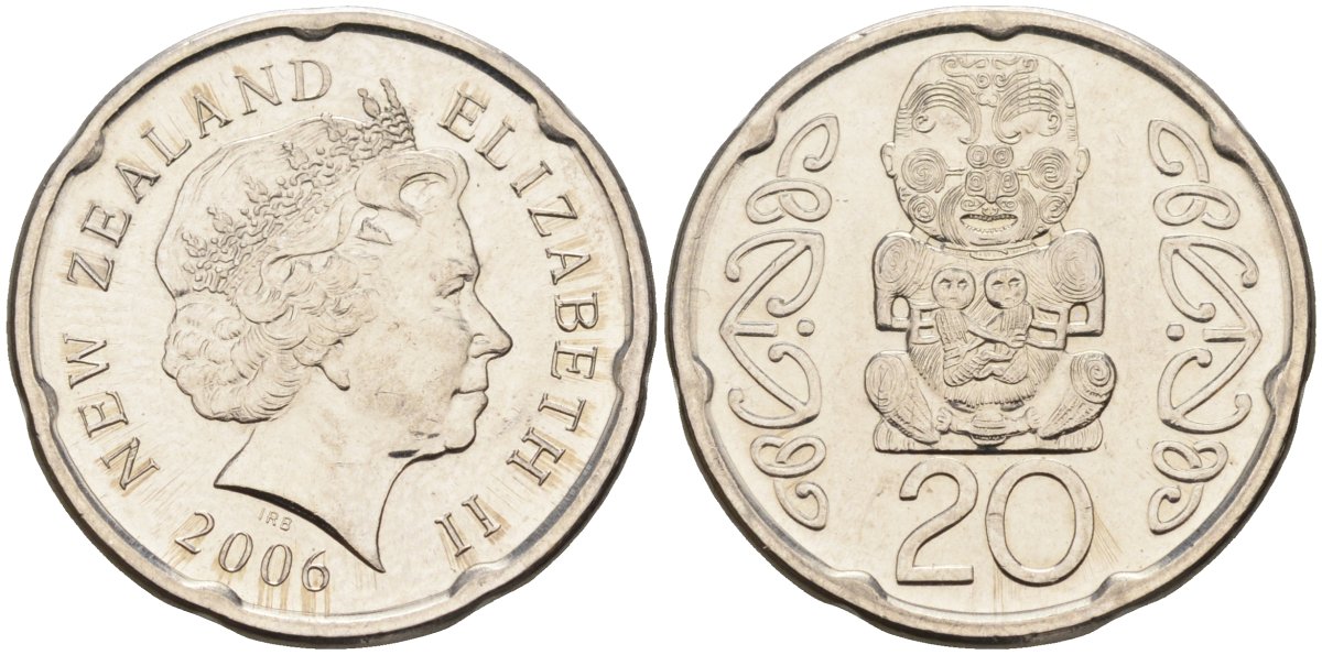 Новая Зеландия 20 центов 2006 Елизавета II (1952-2022), идол Пукаки KM 118a никелированная сталь UNC 4126-1251
