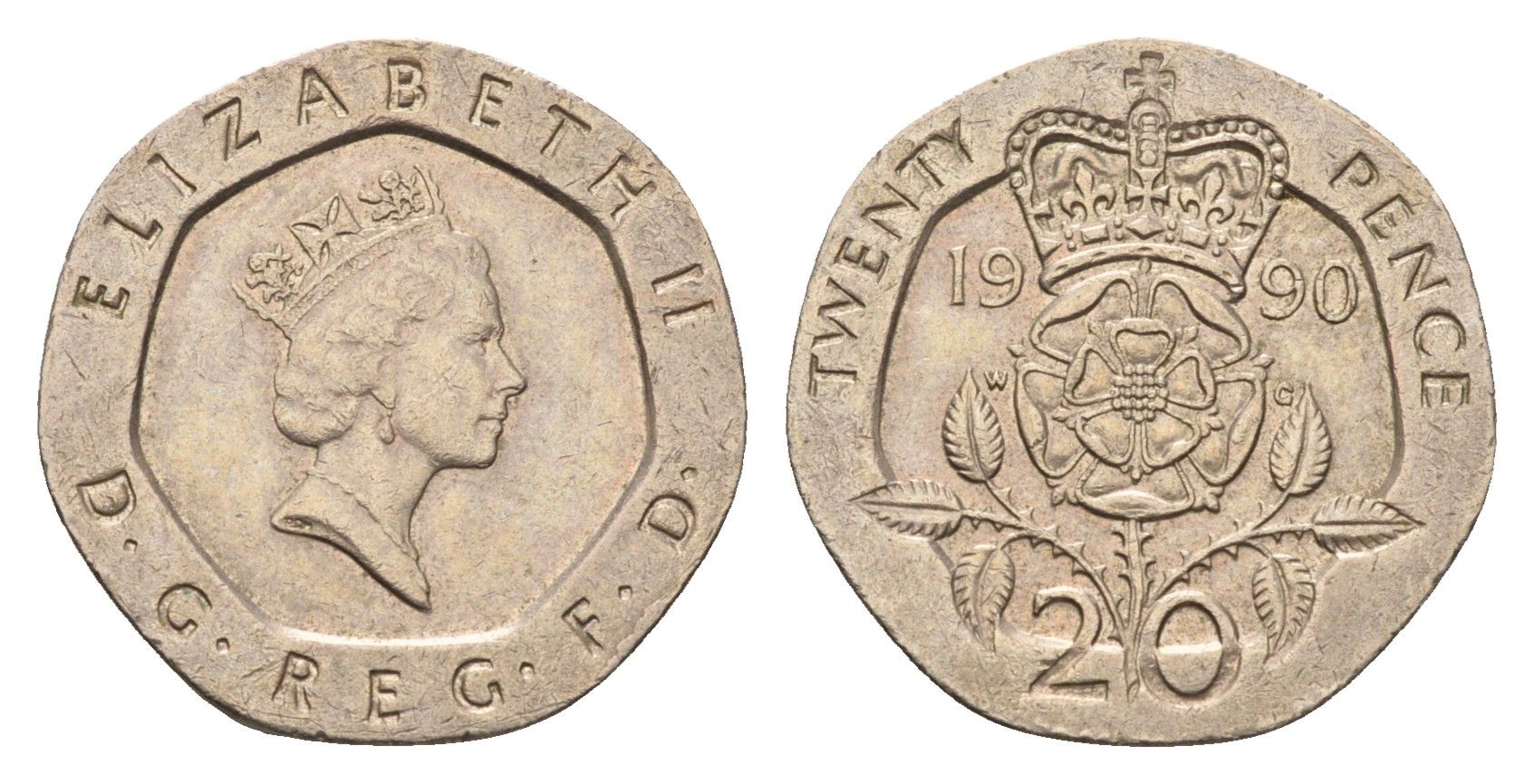 Великобритания 20 пенсов 1990 Елизавета II (1952-2022) KM 939, Spink 4361 (G2) медно-никель 4684-1019