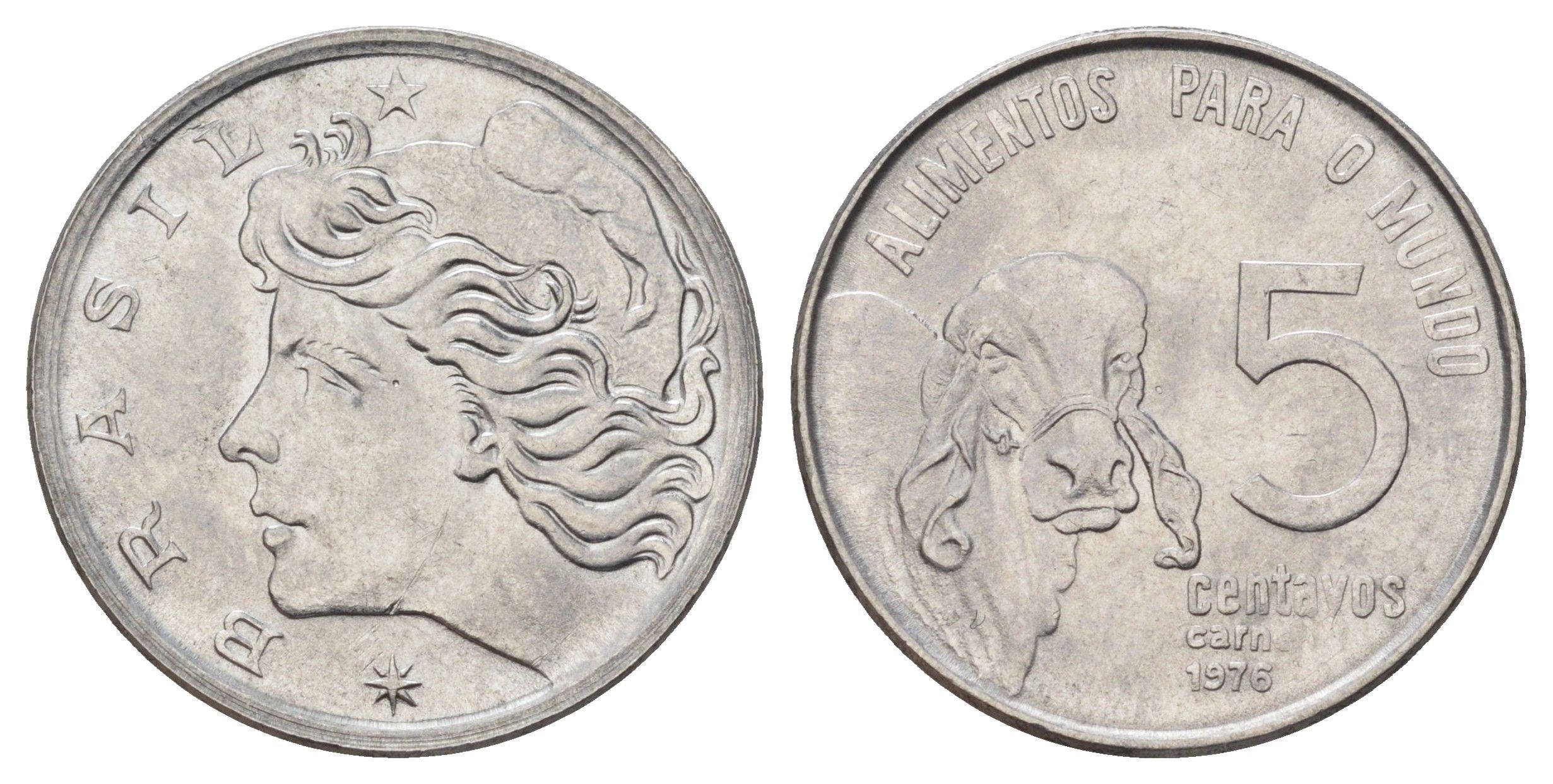 Бразилия 5 сентаво 1976 ФАО - Зебу KM 587 нержавеющая сталь UNC 220-149