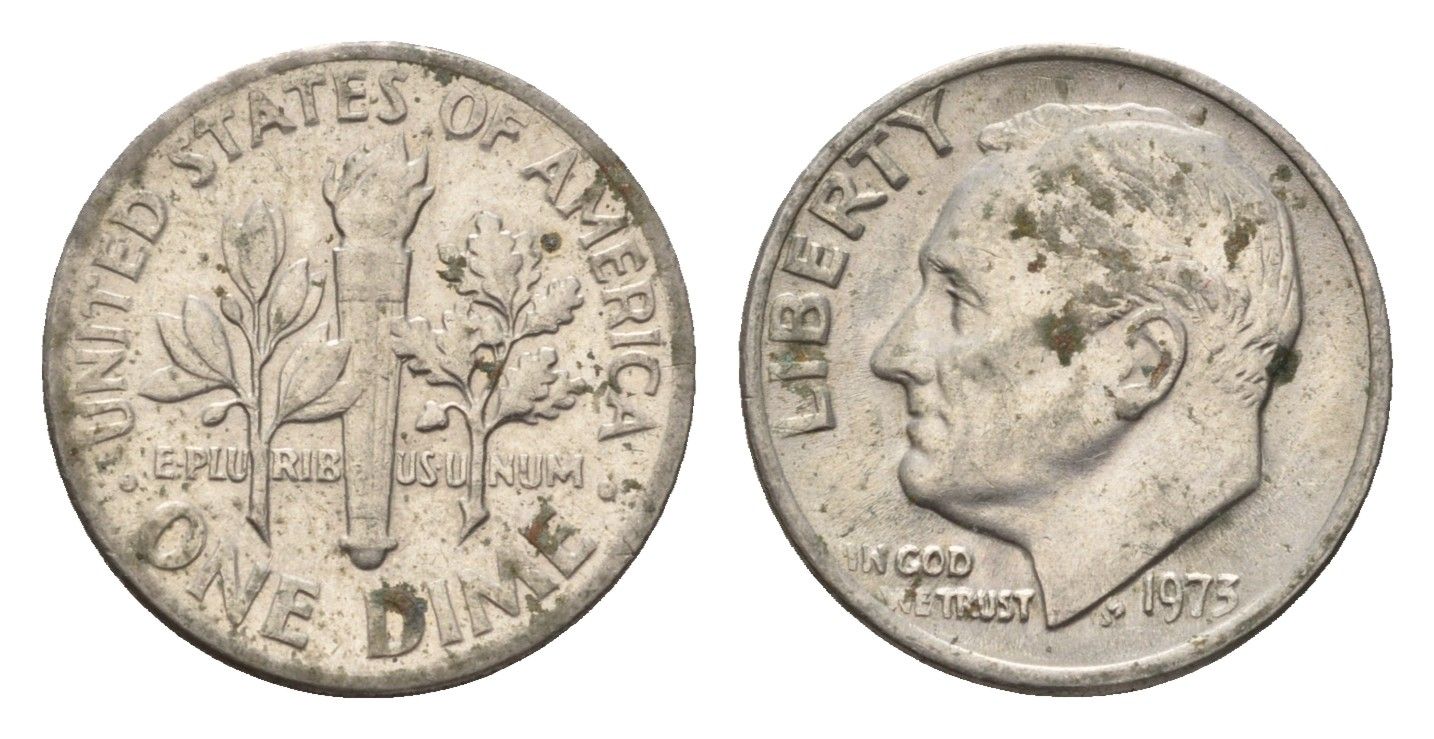 США 10 центов (дайм) 1975 Рузвельт KM 195a медь плакированная медно-никелем 4674-546