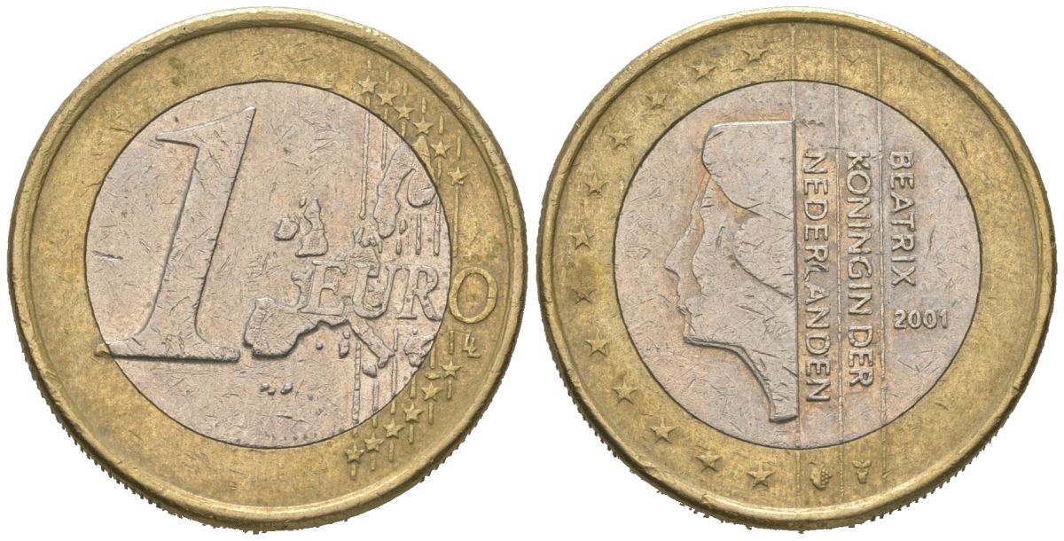Нидерланды 1 евро 2001 KM 240 биметалл 4604-1034