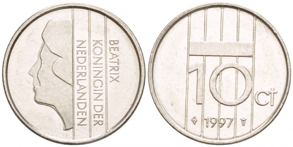 НИДЕРЛАНДЫ 10 ЦЕНТОВ 1997 БЕАТРИКС KM 203 никель 4547-934