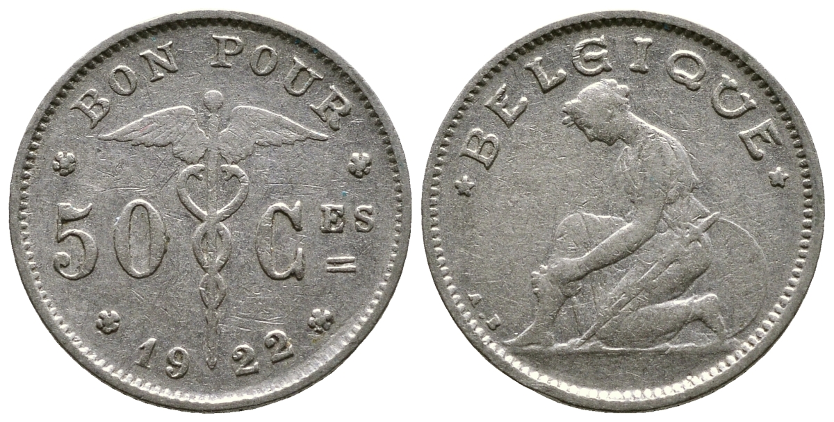 Бельгия 50 сантимов 1922 Belgique, Альберт I (1910-1934) KM 87 никель 4379-343