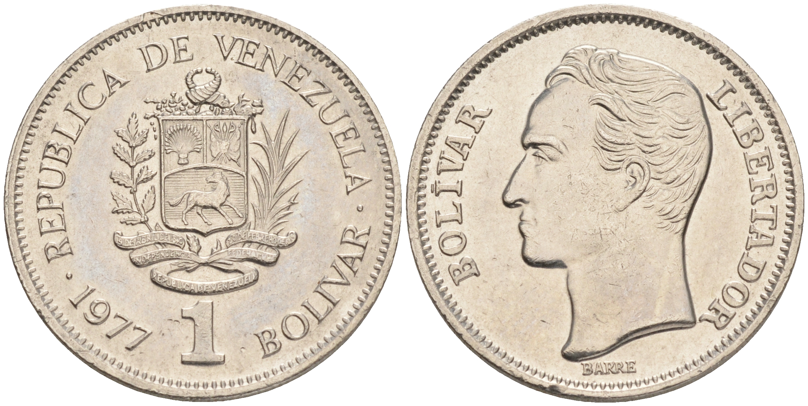 Венесуэла 1 боливар 1977 Симон Боливар KM 52 никель 4556-817