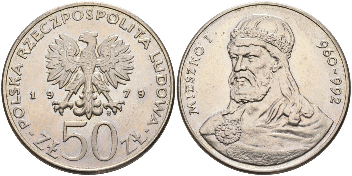 Польша 50 злотых 1979 MW, серия польские правители, герцог Мешко I (960-992) KM 100, Parchimowicz 79 медно-никель 4607-335
