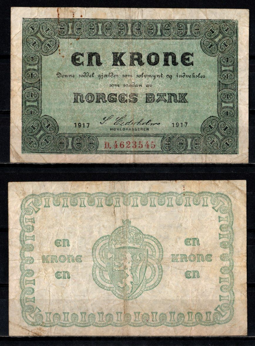 Норвегия 1 крона 1917 Pick 13 a (2) бумага 6300-11-3-1
