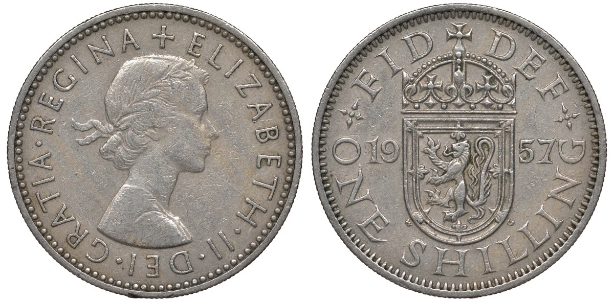 Великобритания 1 шиллинг 1957 Елизавета II (1952-2022), Шотландский герб KM 905, Spink 4148 медно-никель 4122-1017