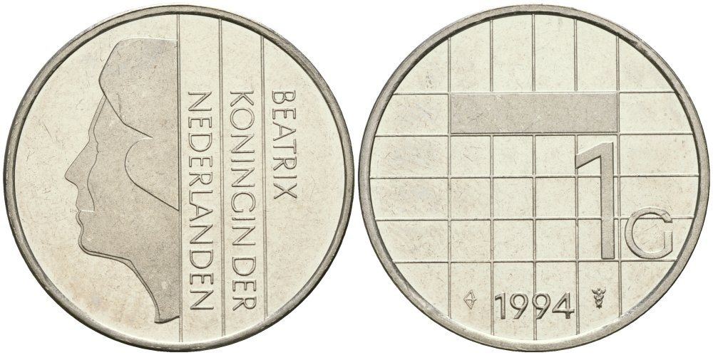 Нидерланды 1 гульден 1994 Беатрикс (1980-2013) KM 205 никель 4579-424