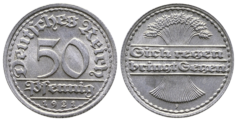 ГЕРМАНИЯ 50 ПФЕННИГОВ 1921 F KM 27, J. 301 алюминий 4380-843