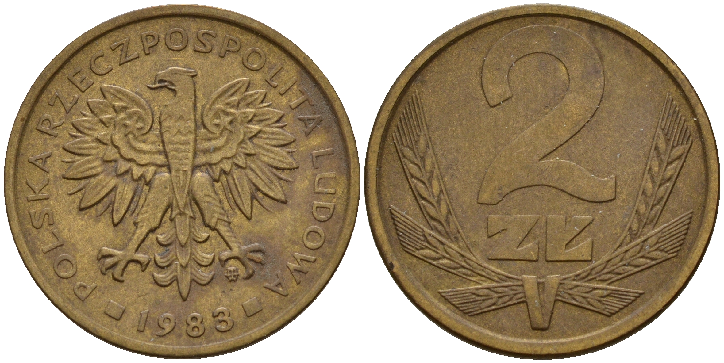 Польша 2 злотых 1983 MW KM 80.1 латунь    4598-1237