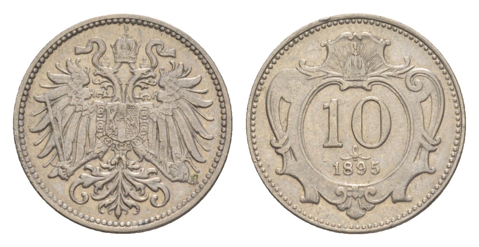 Австрия 10 геллеров 1895 Франц Иосиф I (1848-1916) KM 2802 никель 4639-1038
