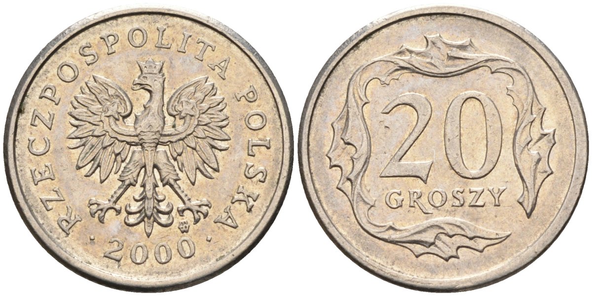 Польша 20 грошей 2000 MW KM 280, Parchimowicz 705h медно-никель 4580-669