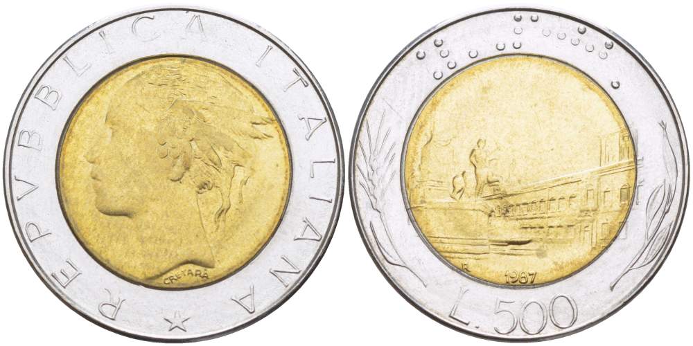 ИТАЛИЯ 500 ЛИР 1987 R KM 111 биметалл 4523-842
