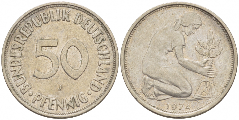 ФРГ 50 пфеннигов 1974 J KM 109.2 медно-никель 4609-118