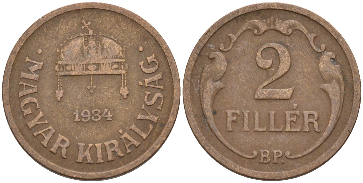 Венгрия 2 филлера 1934 BP KM 506 бронза 4115-1131