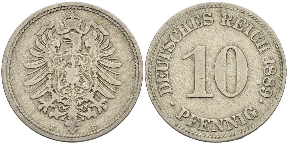 ГЕРМАНИЯ 10 ПФЕННИГОВ 1889 E, СТАРОГЕРБОВКА KM 4, J. 4 медно-никель 4401-337