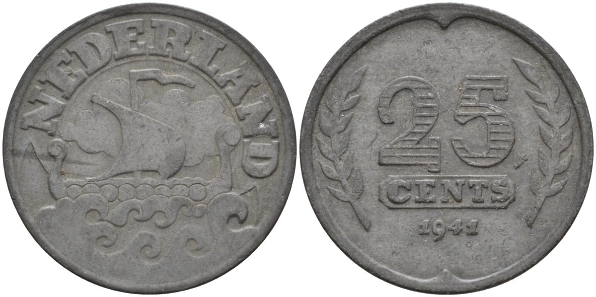 Нидерланды  25 центов 1941 KM 174 цинк 4132-256