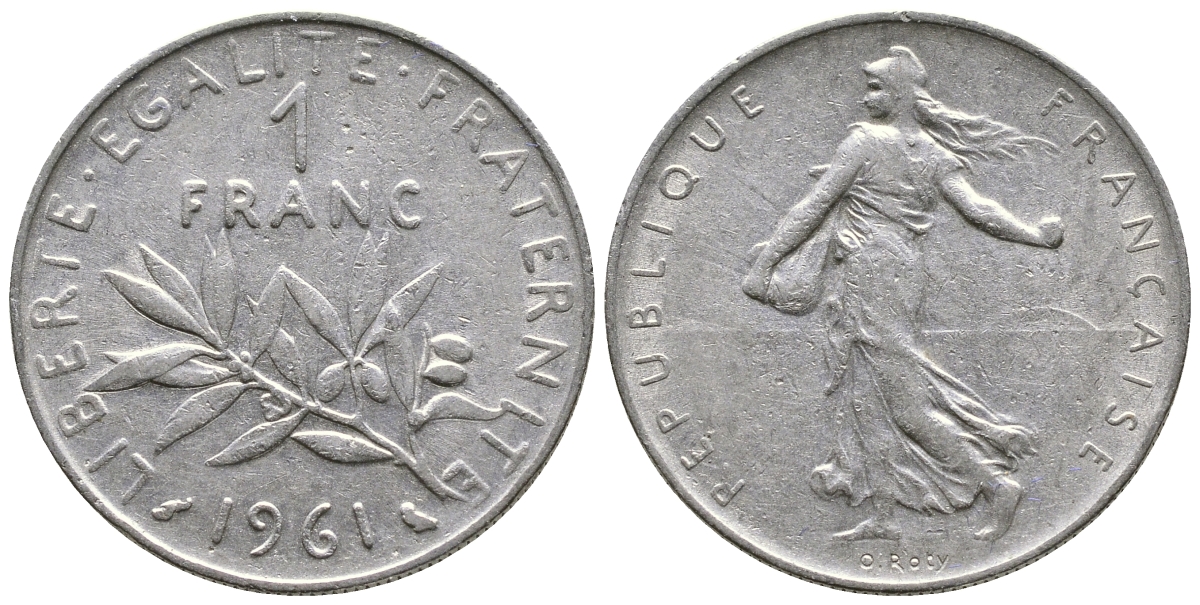 ФРАНЦИЯ 1 ФРАНК 1961 СЕЯТЕЛЬ KM 925.1 никель 84-251