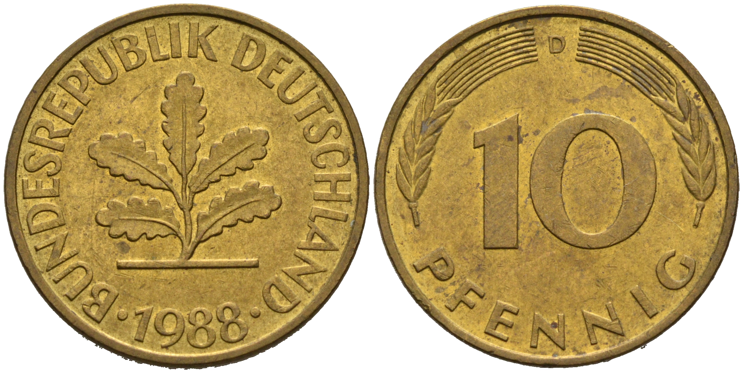 ФРГ 10 ПФЕННИГОВ 1988 D KM 108, J.383 сталь плакированная латунью 75-655