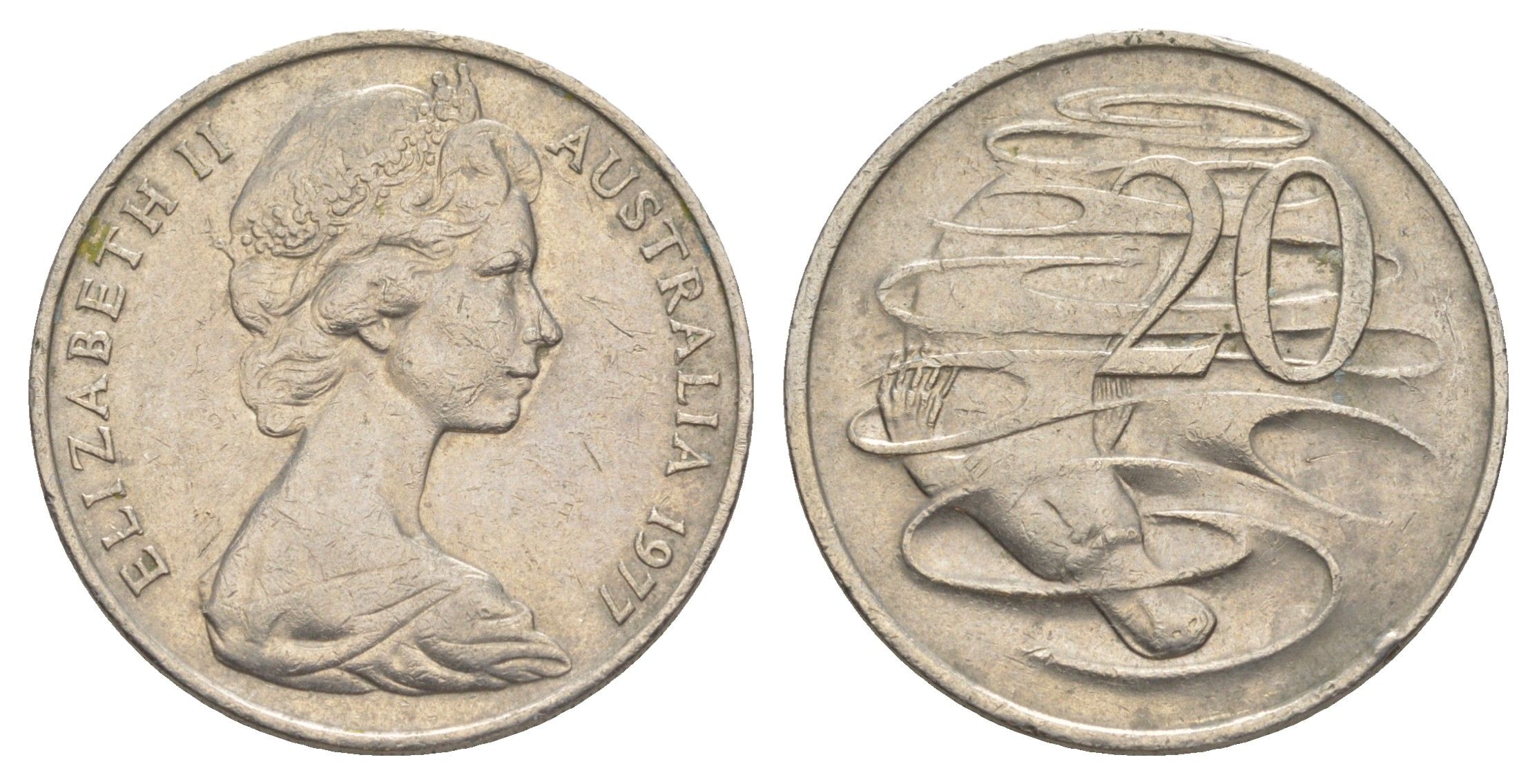 Австралия 20 центов 1977 Елизавета II (1952-2022), утконос KM 66 медно-никель 4525-446