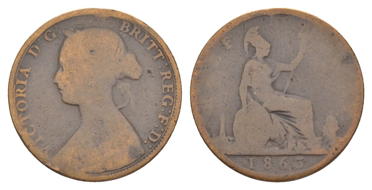 Великобритания 1/2 пенни 1863 Виктория (1837-1901) KM 748, Spink 3956 бронза 51-3547