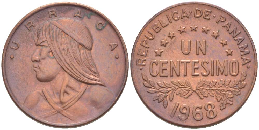 Панама 1 сентесимо 1968 Уррака KM 22 бронза 4519-616