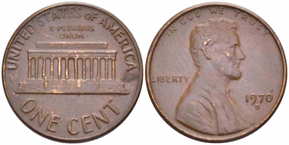 США 1 ЦЕНТ 1970 D, ЛИНКОЛЬН KM 201 медь цинк 105-611