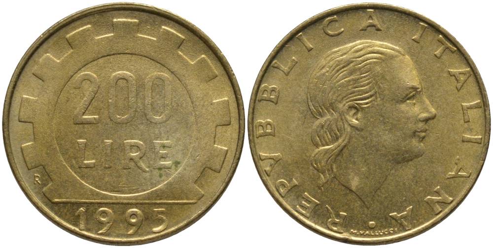 Италия 200 лир 1995 R, шестерня KM 105 алюминиевая бронза 181-431