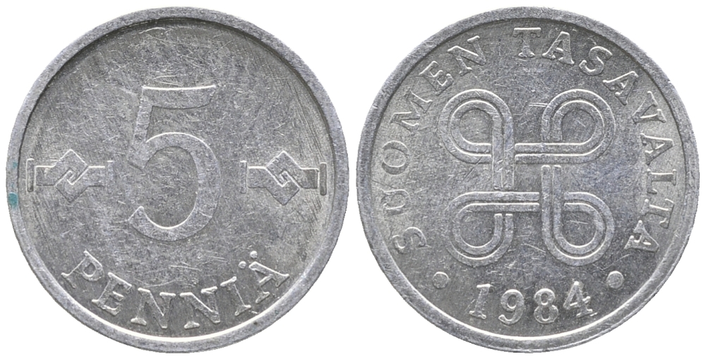 ФИНЛЯНДИЯ 5 ПЕННИ 1984 KM 45а алюминий 100-965