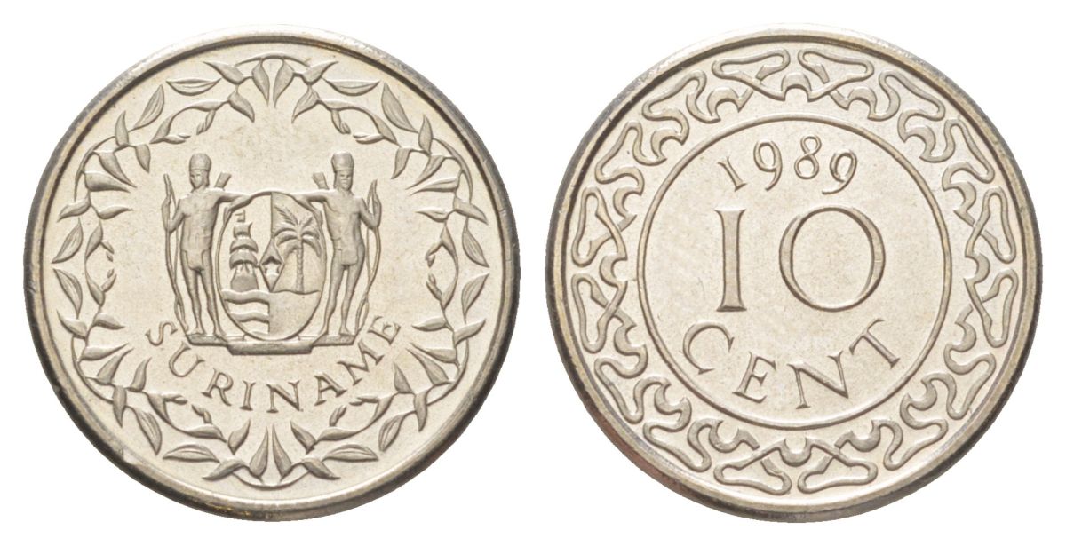 Суринам 10 центов 1989 KM 13a медно-никель UNC 4625-333