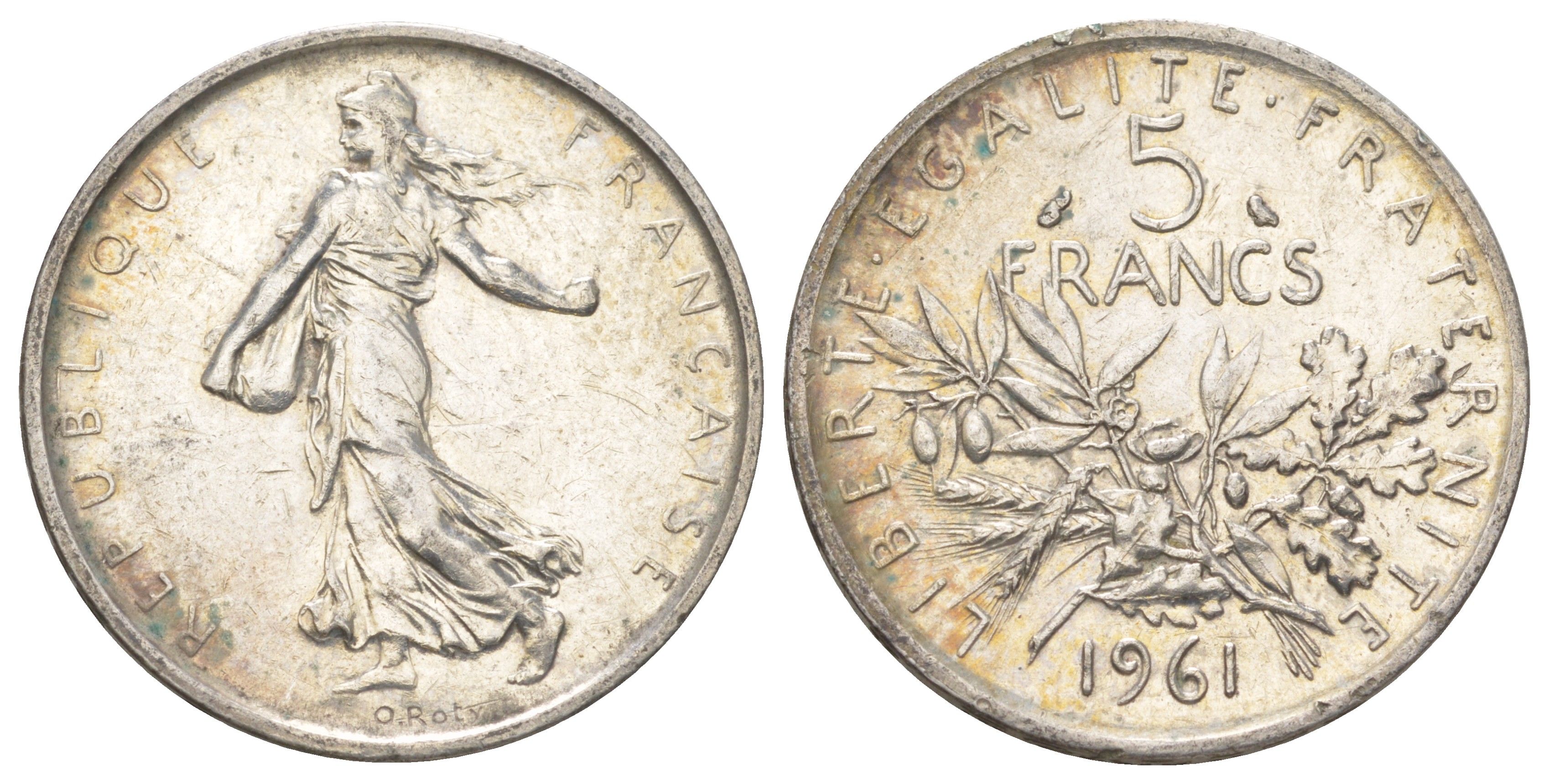 Франция 5 франков 1961 KM 926 серебро 4622-1135