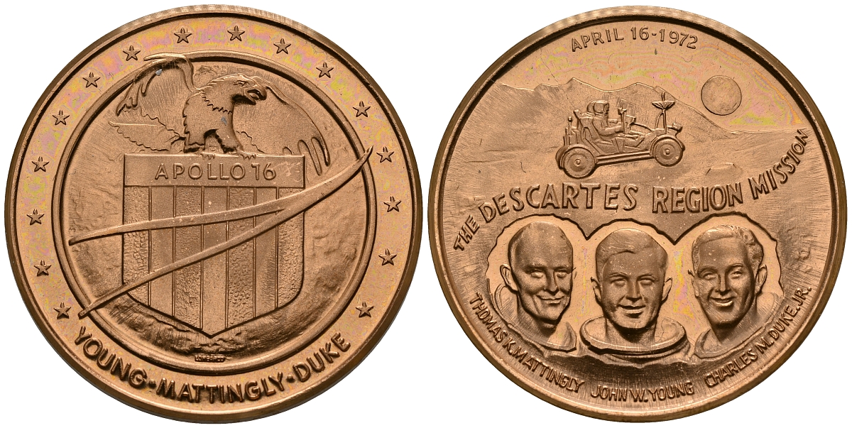 США МЕДАЛЬ ND ПЕРВАЯ ПОЕЗДКА ПО ЛУНЕ, АПОЛЛОН 16, 38 мм, 21,95 гр медь PROOF 05-122-42